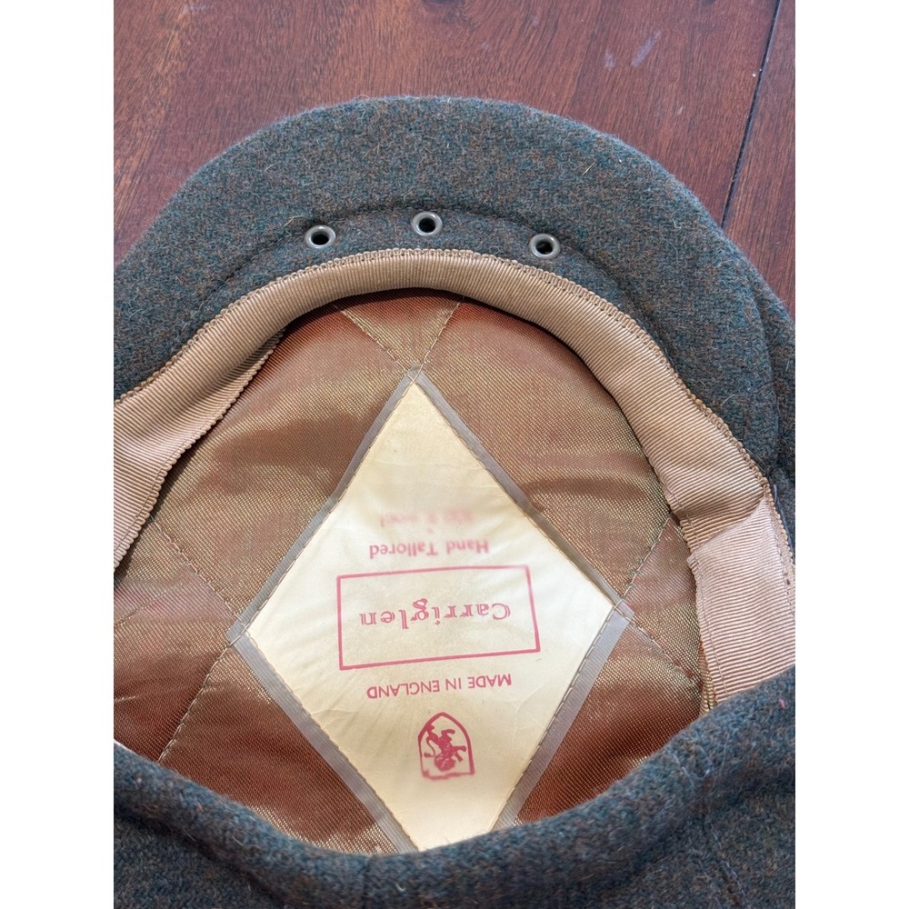 Vtg Carriglen Flat Cap Green 100% Wool Hand Tailored England Tweed Newsboy Hat - Picture 5 of 8